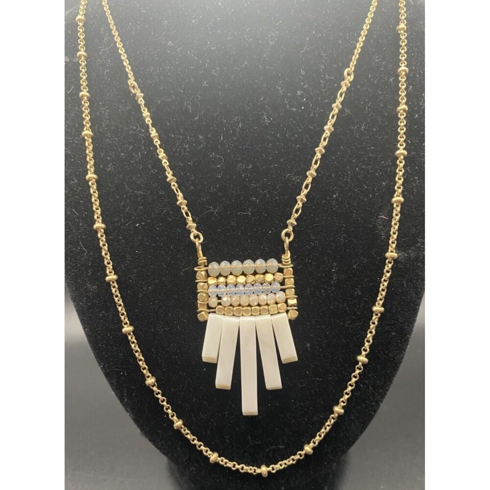 Vintage Necklace Bohemian Signed Bella Jack White Stone Crystal 2 Strand 32”